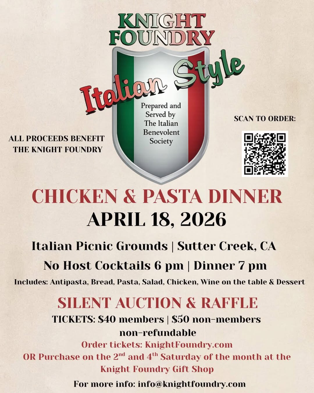 Knight Foundry Italian Style Chicken & Pasta Dinner poster